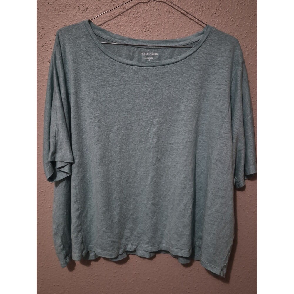 Eileen Fisher 100% Organic Linen Bateau Neck Top Calypso Sea Green L